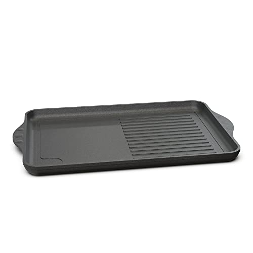 Große Aluguss Grillplatte Induktion 49x29 cm I Beschichtete Bratplatte Induktionskochfeld I Grill Grillaufsatz für Herdplatte I Herd Plancha antihaft I Induktionsfähige Grillpfanne I Steakpfanne