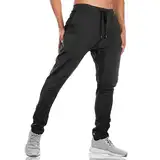 BROKIG Gym Jogginghose Sporthose Herren Lang mit Doppeltasche, Baumwolle Trainingshose Herren Fitness Slim Fit Hose (Schwarz,XL)