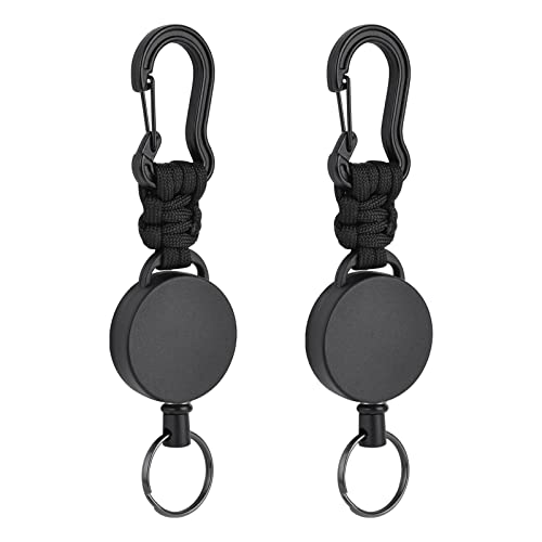 Vicloon Einziehbarer Schlüsselanhänger, 2 Stücke Heavy Duty Retractable Schlüsselrolle mit Karabiner und Paracord, Schlüsselrolle Ausziehbar mit 60cm Stahldrahtseil, für Hose und Gürtel