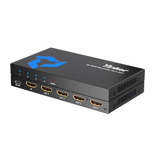 4K HDMI Splitter 1 in 4 Out, Yinker 4 Port HDMI Verteiler 4 Bildschirme 4K30Hz Splitter 4 Port für Xbox360 PS4 PS3 Roku