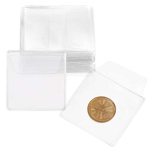 Amabro 50 Stück Münzhüllen,Münzen Hüllen,5.5cm Münztasche Münzhülsen Münztaschen Einzelne Durchsichtige PVC Kunststoff Tasche Sammler Münzhüllenhalter Antioxidations für Die Schmuck Kleine Gegenstände