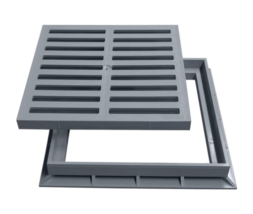Marley Deutschland Einlaufrost Rost mit Rahmen 30x30cm begehbar für Einlaufschacht Hofablauf Gully PVC, Grau