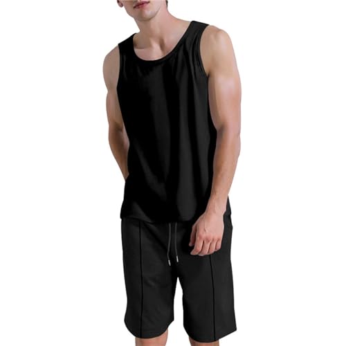 Herren Original Ärmellose Weste Shorts Zweiteiliger Reisetasche(Schwarz,3XL)