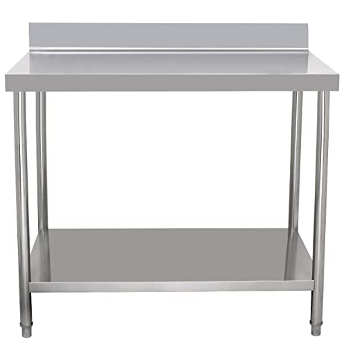 Beeketal 'BA100A' Gastro Edelstahl Arbeitstisch 100 x 60 cm mit Aufkantung, Tisch bis 100 kg belastbar, Profi Gastro Küchentisch mit großer Ablagefläche und justierbaren Füßen