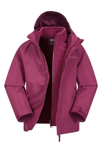Mountain Warehouse Fell 3 in 1 Wasserabweisende Kinderjacke - Atmungsaktive, Regenjacke für Jungen und Mädchen - Für Spaziergänge, Wanderungen & Outdoor Beere Kinder 128 DE (7-8 Jahre)