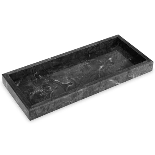 Deko Tablett Marmor Natürlicher Luxuriöse Schwarz Grau Badezimmer Tablett für Wohnzimmer Schlüssel Toilette Waschtisch Badewanne Küchenspüle Kosmetik Schmuck 30 x 13 x 3 cm