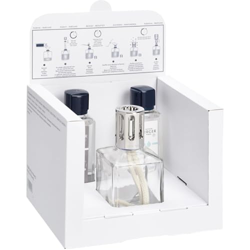 Maison Berger - Coffret Lampe Berger Essentielle Carrée - 1 Lampe + + 1 Air Pur Refill 250ml + 1 Vent d'Océan Refill 250ml - Feine, homogene und langanhaltende Diffusion