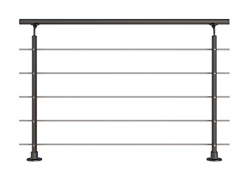 DOLLE Geländer Set in Anthrazit aus Aluminium mit Edelstahlrohren aufgesetzte Montage 150cm (kürz- und verlängerbar)