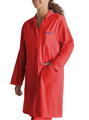 KLOTTZ -PB-K9093-Arbeitsmantel mit personalisierbarer Stickerei für Damen mit Taschen für medizinische Arbeit, Dienstleistungen, Universität und Zahnarzt., rot, Medium