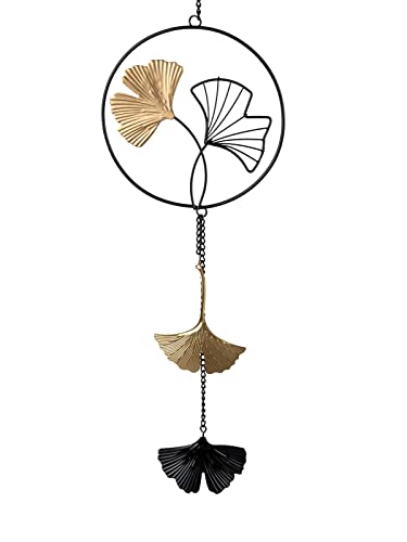 formano Deko Fensterhänger Girlande Ginko 60 cm Metall Mobile Fenster Dekoration Schwarzgold Ginkgo Blatt Motiv | Geschenkidee Hängedeko Wohnaccessoire
