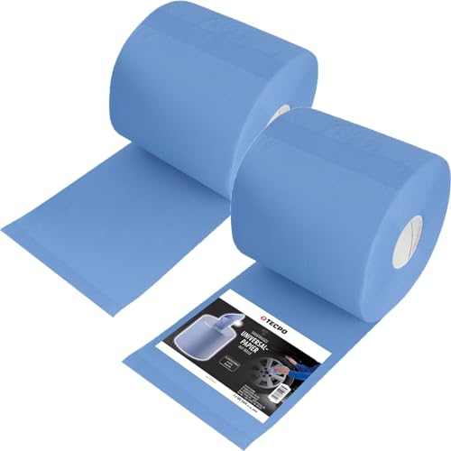 TECPO Putztuchrolle Blau 2x 500 Blatt gesamt 1000, 2-lagig, perforiert, saugstark, Putzrolle Papierrolle Reinigungstücher Wischtücher Putzpapier für Gewerbe