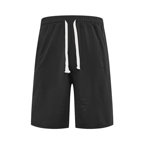 Herren Sexy Shorts Latex Vintage-Stil, lässig, entspannte Passform, atmungsaktiv, lockere 12,7 cm Lange Jeans-Shorts Satin(Schwarz,L)