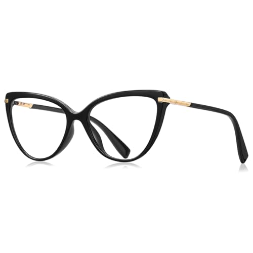 kachawoo Blue Light Blocking Glasses Women Fashion Eyeglasses Cat Eye Glasses Frame TR90 Eyewear Half Metal (black with clear)