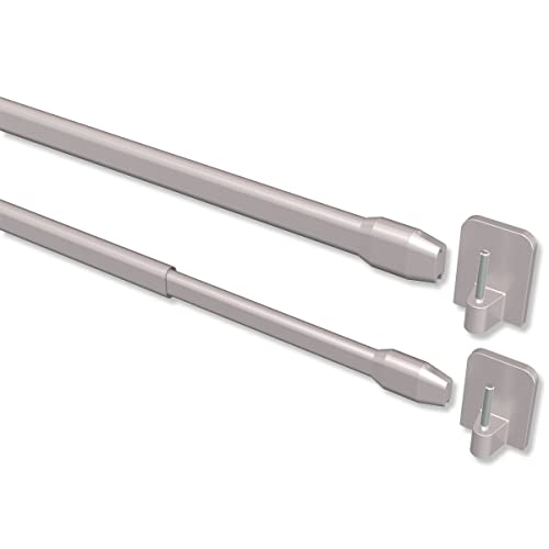 Interdeco Vitragestangen mit Klebehaken/ausziehbare Scheibenstangen Silber-Grau (2 Stück), 80-140 cm