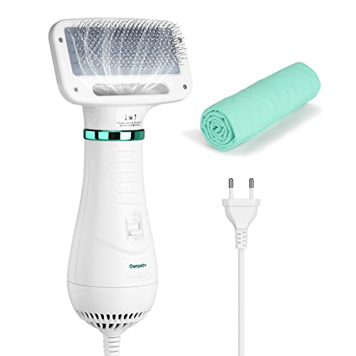 Ownpets Hundefön mit Fellkamm, 2 in 1 Haustier Haartrockner Bürste, Hundetrockner, Temperatur einstellbar(2 Stufen 40 or 60℃), Tierfön Dryer für Hund, Katze oder andere Haustiere, 300W
