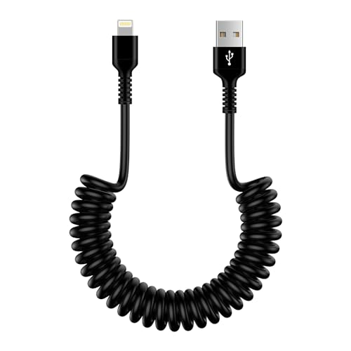 Spiralkabel USB A auf Lightning Kabel, [MFi Zertifiziert] A-pple Carplay Kabel Datenkabel, iPhone Ladekabel Auto USB Lightning Kabel Schnellladekabel für iPhone 14 Pro/14 Plus/14/13/12/11/SE/X/XS/XR/8