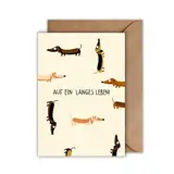 Geburtstag Karte mit Umschlag - Geburtstagskarte “Auf ein Langes Leben” Dackel Wortwitz Wortspiel Karrikatur Visueller Witz Geschenkkarte zum Geburtstag Geburtstagsgruß (DIN A6)