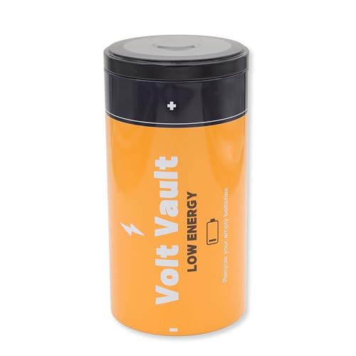 Winkee - Volt Vault Batteriebox I Mülleimer Büro in Batterie Design I Altbatterien Aufbewahrungsbox I Metall Box für alte Batterien I Ökologische Entsorgung