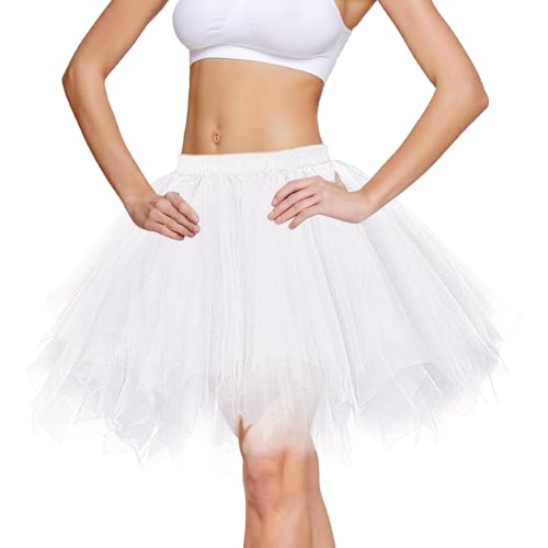 Tüllrock Damen Tütü Weißer Rock,Damen Tüllrock 50er Rockabilly Retro Ballet Unterrock,Tanzrock Tütü Kurz Rock Ballett Cosplay Festliche Karneval Kostüm für Festlich Tanzkleid Ballkleid Abendkleid A