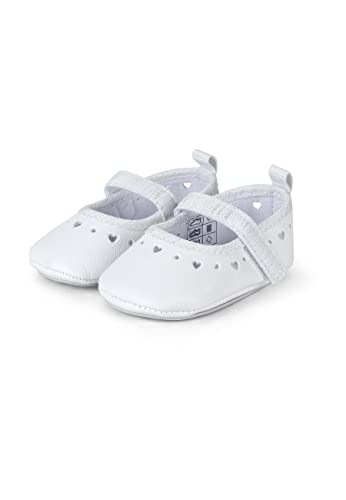 Sterntaler Baby Ballerinas Herz - Baby Schuhe aus Kunstleder mit Klettverschluss - Kleinkind Mädchen Schuh festlich mit Herzen-Tupfen-Bordüre und rutschfester Sohle, weiß, Größe 22