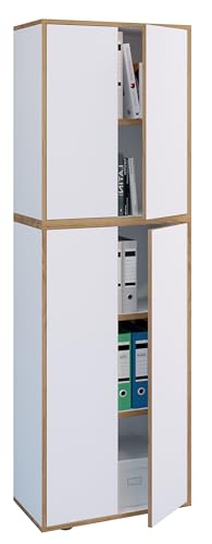 VCM Holz Büroschrank Ordner Aktenschrank Büromöbel Schrank Salia 5-Fach Breite 60 cm Drehtüren Weiß