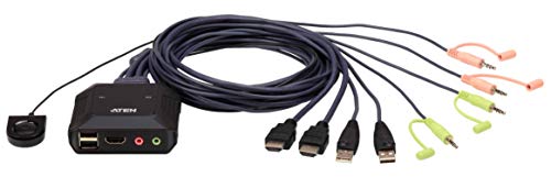 Aten CS22H 2-Port USB 4K HDMI Cable KVM Switch with Remote Port Selector