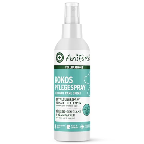 AniForte Fellharmonie Pflegespray Kokos 200 ml – Sanfte Fellpflege für Hunde & Katzen, Entfilzungsspray & Kämmhilfe, für glänzendes Fell mit Kokosduft