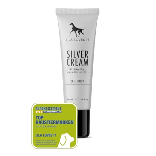 LILA LOVES IT Silbercreme für Hunde – Akutpflege mit Aloe Vera, Shea Butter und Mikrosilber, nanofrei, beruhigt und pflegt gereizte Hundehaut intensiv, SILVERCREAM, 30 ml
