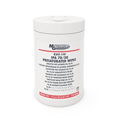 MG Chemicals 8241 Schablonen-Tücher, vorgesättigt mit 70% IPA und 30% entionisiertem Wasser - fusselfrei, 6 "x 8" 100% Polyester-Vlies-Tücher, 110 Tücher pro Wanne