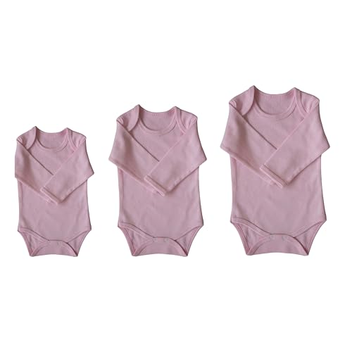 Generisch Baby Langarm Body Kombi Paket 3 teilig in 3 Größen (0-3M, 3-6M, 6-9M), aus weicher Baumwolle, ideal für Neugeborene, etikettenfrei rosa