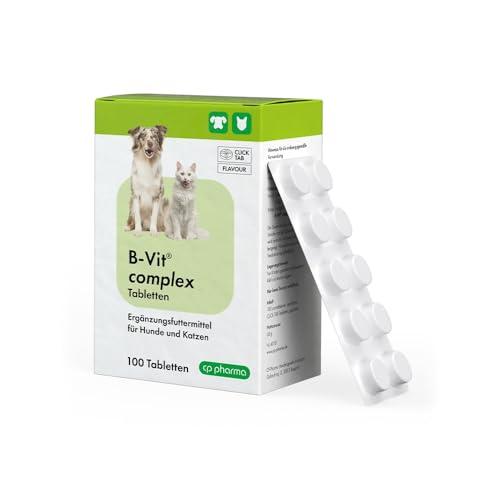 cp-pharma B-VIT Complex Tabletten | 100 Tabletten | Ergänzungsfuttermittel für Hunde und Katzen | Kann dabei helfen ein Mangel an B-Vitaminen auszugleichen | Viertelbare Smart-Tabs