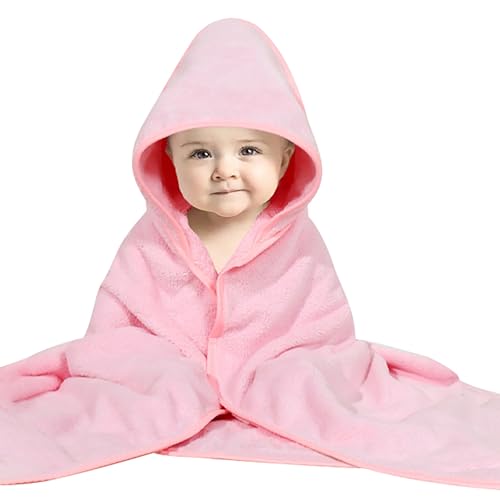 Baby Handtuch Kapuze - Kapuzenhandtuch Baumwolle- Badeponcho, schnell trocknend - Badetuch mit Kapuze Solid Summer Badehandtuch Kuscheldecke (Pink, One Size)