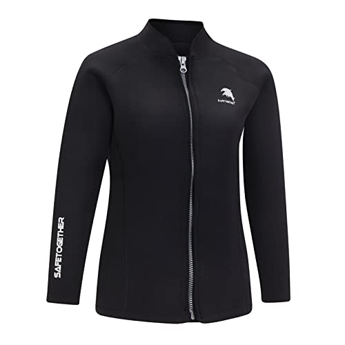 Neoprenanzug für Damen, 2 mm, Surfanzug, Oberteil, Jacke, lange Ärmel, Reißverschluss vorne, Schwimmen, Surfen, Anzüge, Oberteile für Taucherjacke (3XL, Schwarz)