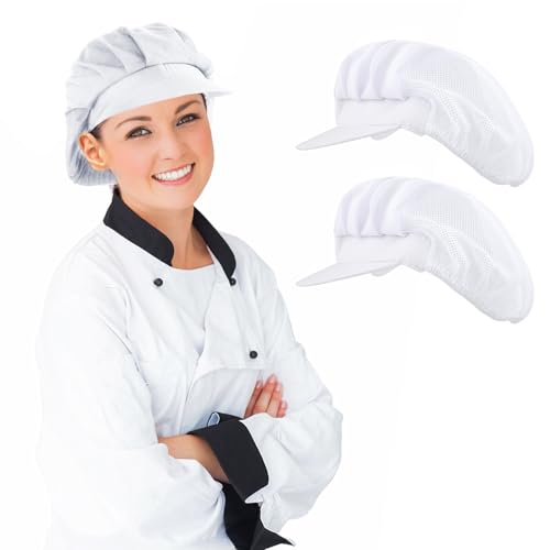 Yolev 2 Stück Kochmütze Damen Weiß Haarnetz Küchen Halbes Mesh Elastisches Atmungsaktives Bäckerhaarnetz Frauen Küche Catering Service Haarnetz mit Krempe Kochmützen
