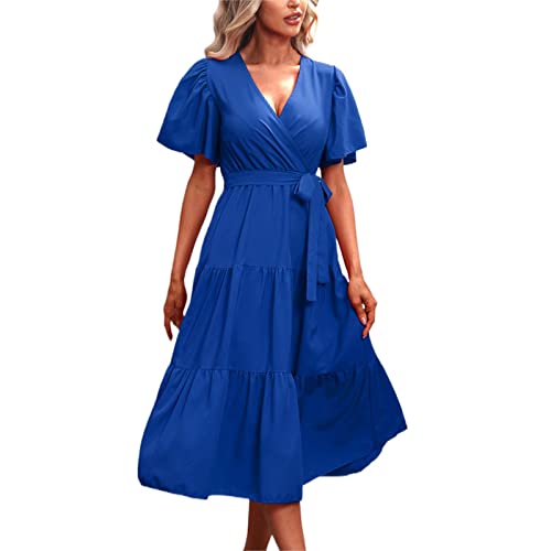 Sommerkleider in Übergröße, gerippt, für Damen, Flatterärmel, Rüschen, weiß, langärmelig, schwarz, Schürze, Teenager, BU1, XXL