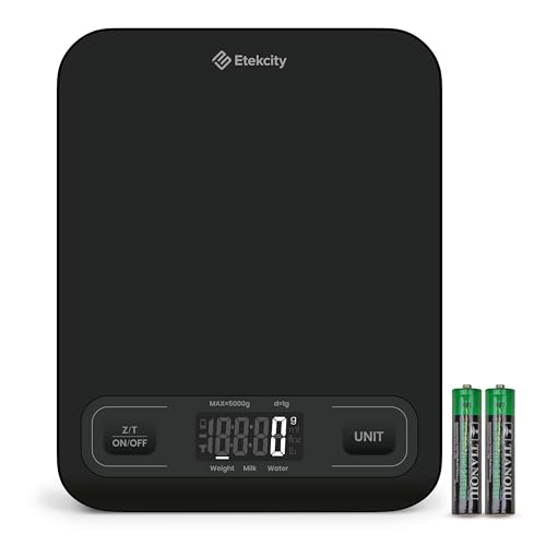 Etekcity Küchenwaage digital, Waage für Gewichtsverlust, Backen, Kochen und Mahlzeitenvorbereitung, Pakete, Flüssigkeiten, Schmuck, LCD-Display, Schwarz