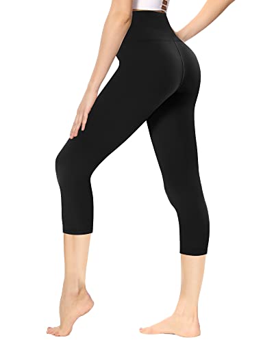 Gayhay Leggings Damen 3/4 Capri für Sport, 7/8 Sporthose High Waist Caprihose Blickdicht Leggins für Gym Yoga (Schwarz,S-M)