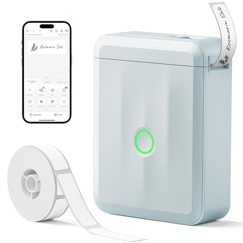 NIIMBOT Etikettendrucker, Mini Bluetooth D110 Selbstklebendes Etikettiergerät, Tragbarer Beschriftungsgerät Labeldrucker Druckbreite 15mm Kompatibel mit iOS Android Für Zuhause Büro (Blau)