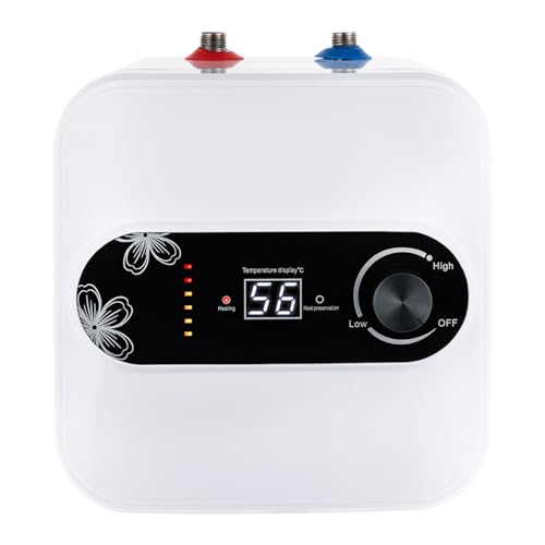 MINRS 8L Untertischboiler, Wasserboiler Küche Elektro Warmwasserspeicher Speicher 1500W 220V Warmwasserboiler Durchlauferhitzer 30-65°C für Waschbecken, Küchen, Badezimmer Weiß