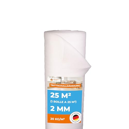 Trittschalldämmung 2 mm Profi Basic 25 m² 1 Rolle als Laminatunterlage und Parkettunterlage zur Schall- und Wärmedämmung aus PE-Schaumfolie Fußbodenheizung