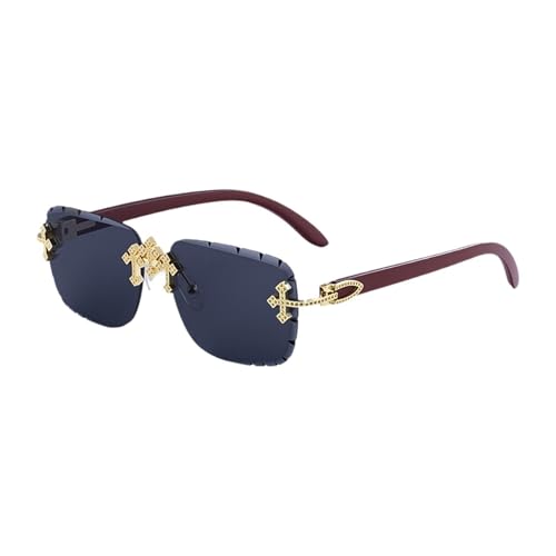 Colcolo Rechteckige randlose Sonnenbrille, Brillenschutz Metall Sonnenbrille, rahmenlose Brille für Reiseinkäufe Frauen Männer Männer, Grau