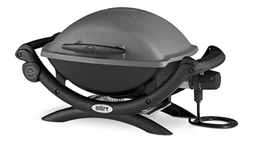 Weber Q1400 Elektrogrill, 43 x 32cm Grillfäche, portabler BBQ Grill, 2-geteilter porzellanemaillierter Guss-Grillrost, Aluminiumguss Deckel & Gehäuse - Dark Grey (52020079)