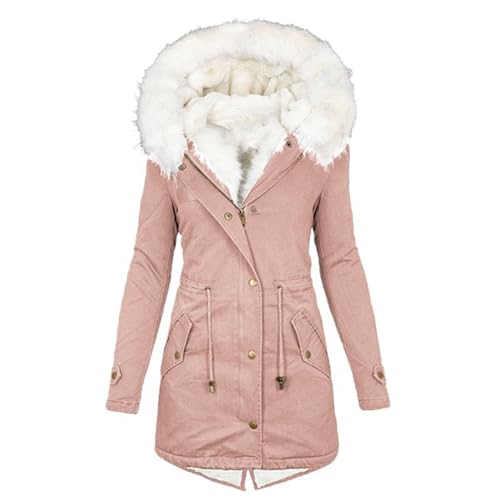 EMATOP black friday sale Winterjacke Damen Lang Warm Parka Mantel Baumwolle Langarm Fleecejacke mit Fell Kapuze Wintermantel Einfarbig Elegant Winterparka Jacke Fleece Gefütterter Outdoorjacke