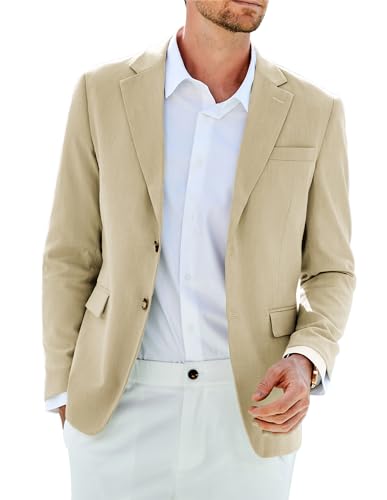 GRACE KARIN Herren Anzugjacke Einfarbig mit 2 Knöpfen Business-Blazer mit Gekerbtem Revers Vollständig Gefütterter Herrenblazer Sakko Sportlich XL Beige