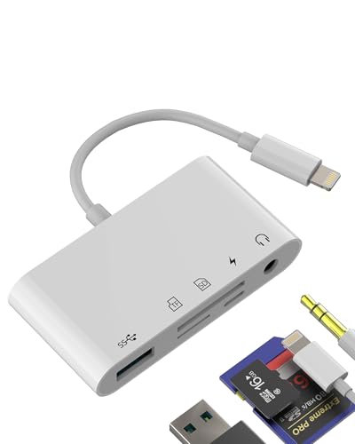 Adapter USB OTG Kartenleser SD Micro SD Ladegerät 3,5 mm auf Lightning (5 in 1) für iPhone, iPad für Apple, kompatibel mit Samsung USB 3.0 Kopfhörer, Kopfhörer, AUXiliar-Speicher, Fotogerät
