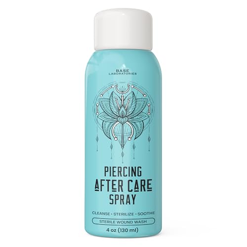 Base Labs Piercing Spray | Reinigt, Desinfiziert & Beruhigt | Saline Solution zur Piercing Pflege | Heilendes Desinfektionsmittel Piercing für Ohren-, Nasen,- Körper und Bauchnabel-Piercings |120 ml
