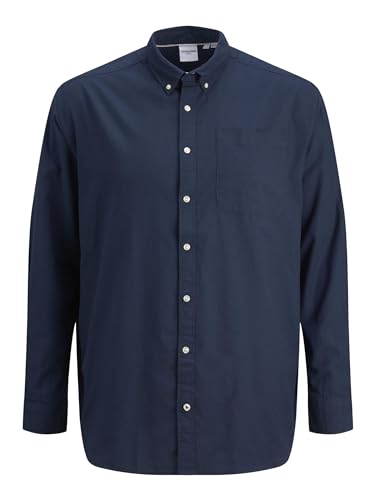 Jack & Jones Herren Einfarbiges Plus Size Hemd Basic Übergrößen Langarm Shirt Uni Business JJEOXFORD, Navy Blazer/Fit:Plus Size, 4XL Große Größen