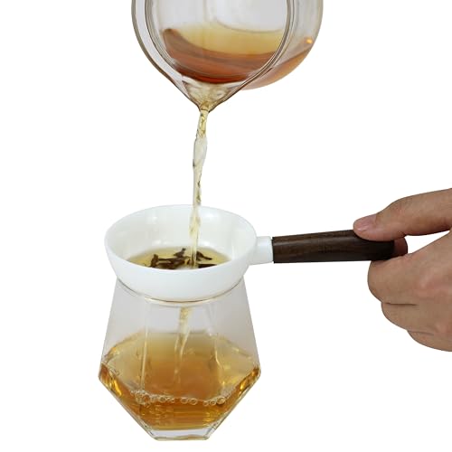 EIKS Teesieb aus Keramik mit Holzgriff für losen Tee, Blumen, Tee, Kaffee, Getränke, Cocktails im Haus, Garten, Büro