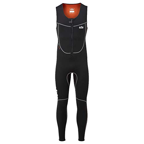 Gill Mens Dynamic 3mm Long John Neoprenanzug - Schwarz - Thermal Warm Heat Layer Schichten Easy Stretch - 3mm Neopren, XL