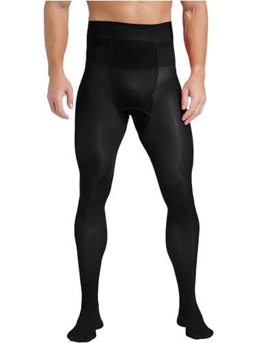 FEESHOW Herren Strumpfhose Mit Eingriff Glänzend Männer Leggings Sexy Transparent Pantyhose Mit Loch Erotik Unterwäsche Dessous Schwarz_A Einheitsgröße